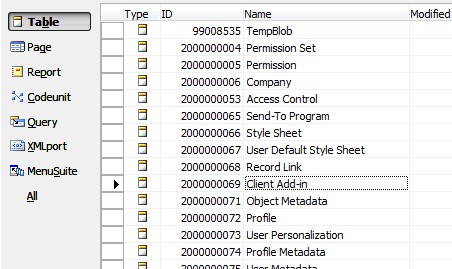 Client Add-In Table